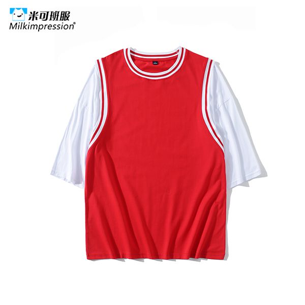 CM1302-假两件纯棉篮球服